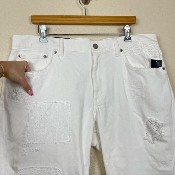 Lauren Ralph Lauren White Eyelet Patchwork Relaxed Tapered Jeans Size 16 Women - Picture 3 of 16